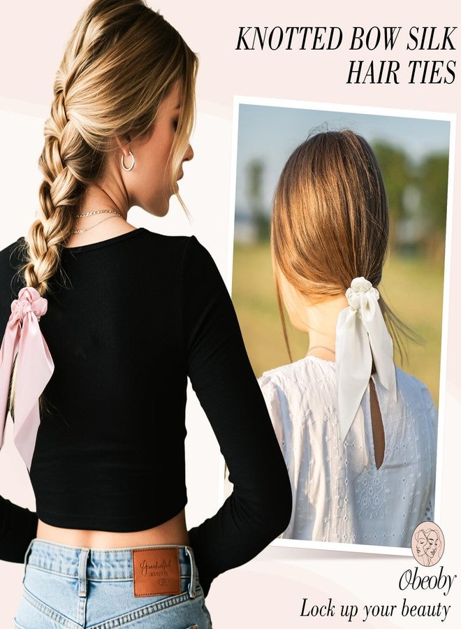 obeoby 8PCS Bow Hair Scrunchies, Hair Scarf for Women Knotted Bow Satin Ribbon Girls Valentines Day Outfit - Image 2